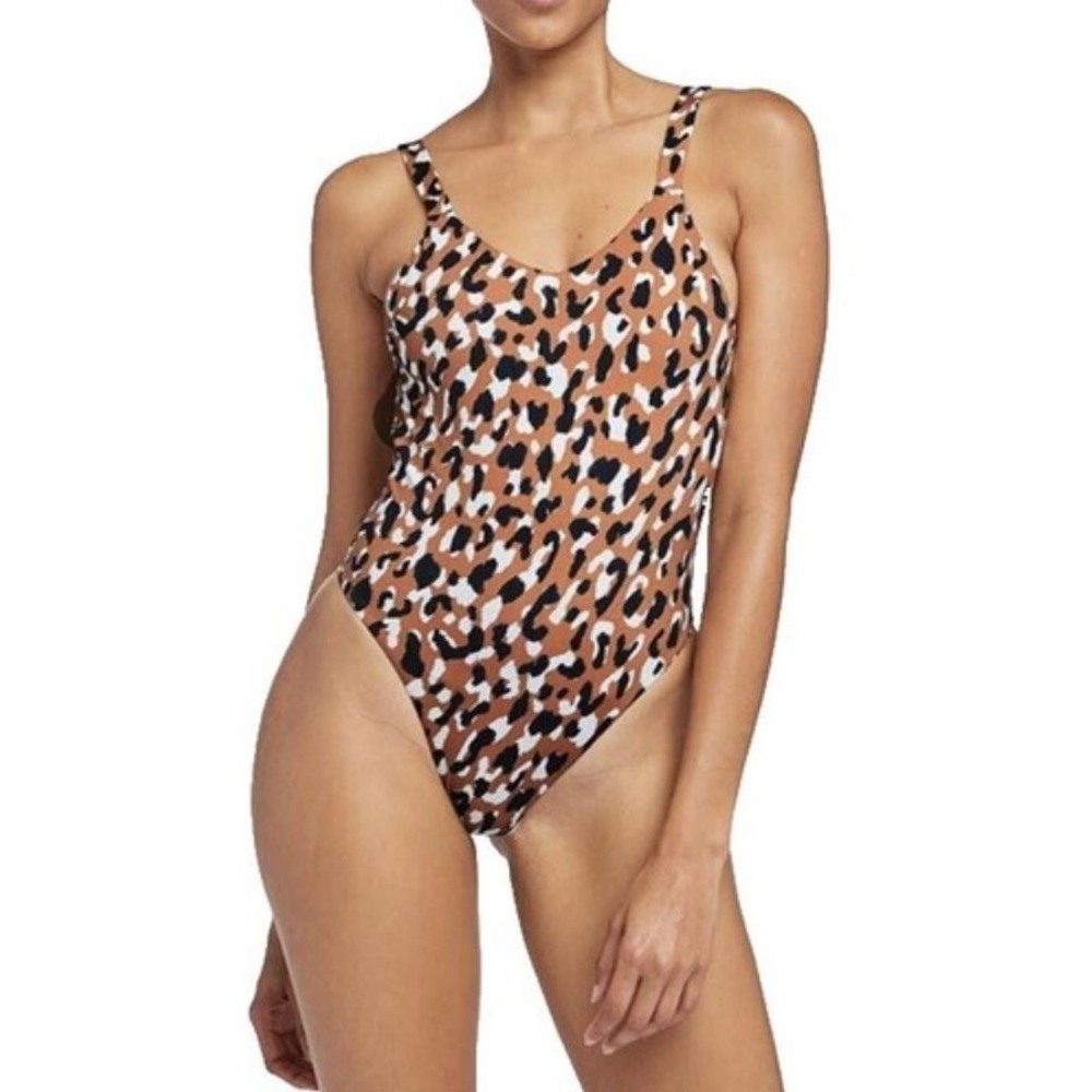 Nicole Miller NY swimwear swimsuit womens S Small brown leopard 1 pc $120